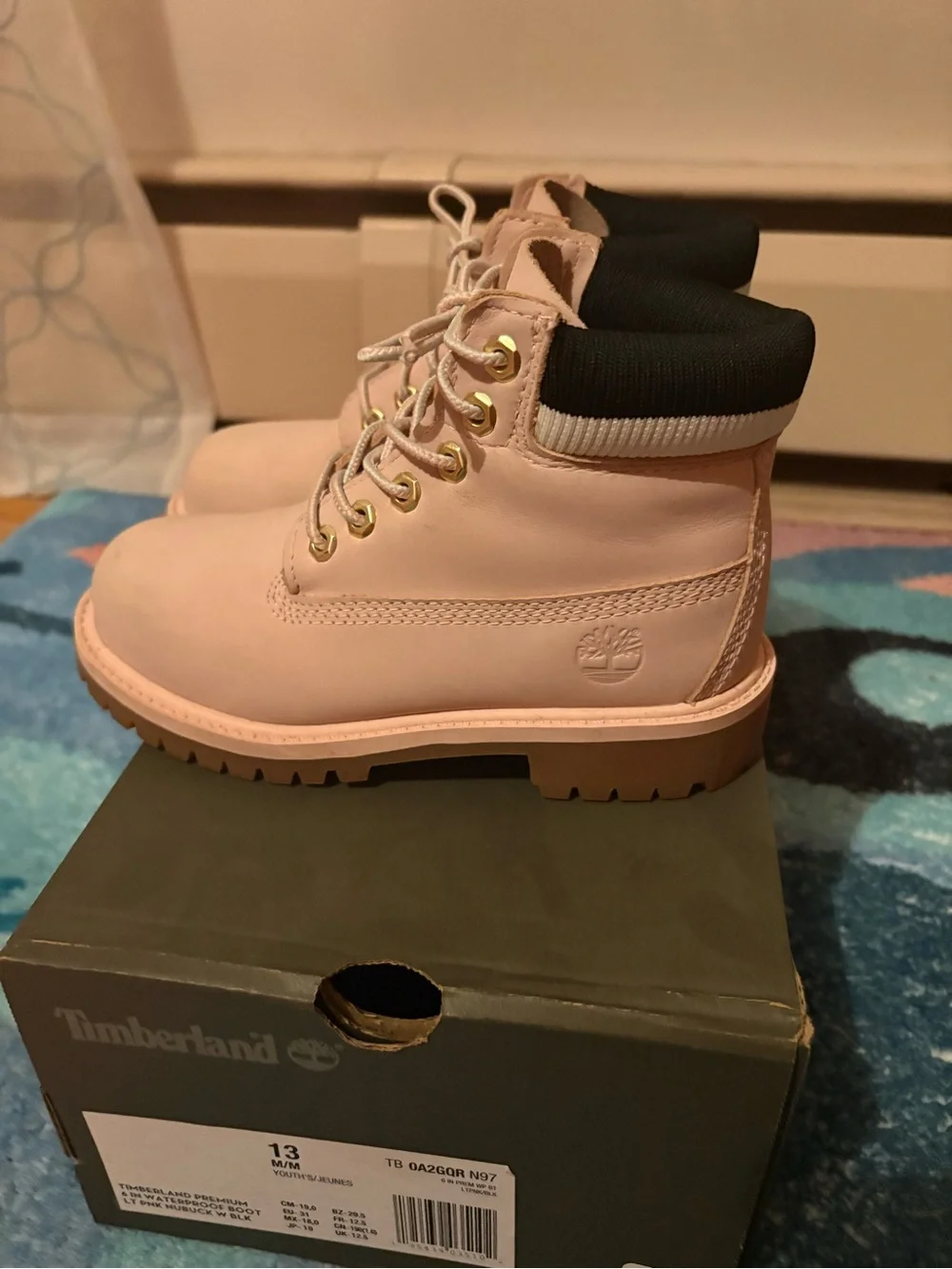 Timberland Kids Pink and Black Padded-Collar Lace-Up Boots